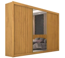 Guarda-Roupa Europa Grécia com espelho, 3 portas de correr, 6 gavetas e 12 prateleiras – 226 cm de largura - Peroba