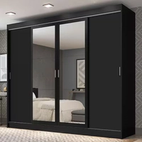 Guarda-Roupa Casal Madesa Austin 4 Portas de Correr com Espelhos e 3 Gavetas – Preto