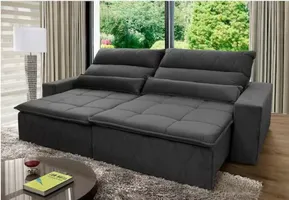 Sofá Retrátil Reclinável Amsterdam 2,50m Suede Velut Cinza c/ Molas no Assento - King House - Grafite