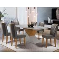 Conjunto Aster 180 com 6 Cadeiras e Tampo de Vidro