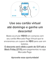 [Usuários selecionados] usar o cartão Mercado Pago, receba R$ 10,00 para pagar boleto