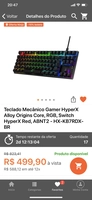 Teclado Mecânico Gamer HyperX Alloy Origins Core ABNT | R$ 500