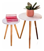 Kelan Kit Com 2 Mesas Redonda Retro Apoio Decorativa Porta Livros Blanco