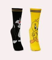 Meia cano longo Piu Piu e Frajola colorido