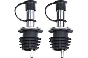 Jogo de bico dosador para azeite com 2 pecas em aco inox e borracha D2,6xA9,6cm-PRETO - Dynasty- Full Fit