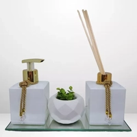 Kit Banheiro Lavabo Vidros Luxo C/ Bandeja Espelhada Decor