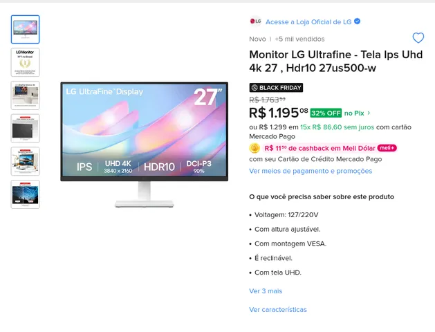 Monitor LG Ultrafine 4K 27 HDR10 27US500-W