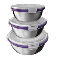 Conjunto de Potes Euro Home Herméticos em Inox com Tampa Plástica Roxo - 3 Peças - R$37