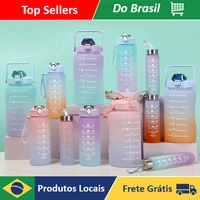 [R$9,96 MOEDAS][BR]Kit 3 Garrafas de Água Squeeze Motivacional Com Adesivos 300ML+900ML+2000ML 