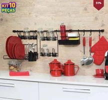Kit Completão de Parede - Barra de Untensílios, Escorredor, Etc. - R$90