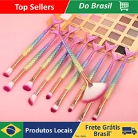 [DoBrasil/Moedas] Kit 10pçs De Pincéis De Maquiagem Sereia Conjunto Profissional