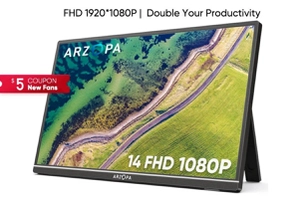 [DoBrasil/Moedas R$311] Monitor Portátil ARZOPA 14.0'' 1080P FHD IPS