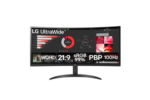 Monitor LG UltraWide™ Curvo – Tela VA de 34”, WQHD 3440 x 1440, 21:9, sRGB 99%, HDR10, PBP, 100Hz, AMD FreeSync™ - 34WR50QC-B