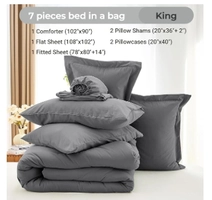MUXHOMO Conjunto de edredom King com 7 peças, cama macia em uma bolsa, edredom para todas as estações, lençol de cima, lençol com elástico, fronhas e 