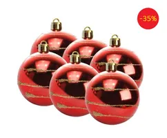 Bola de Natal Metalizada - Vermelha/Dourado - 6 Unidades | R$5