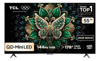 Smart TV TCL 55 Polegadas QLED Mini LED 4K C6K WiFi Bluetooth Google TV 4 HDMI 144Hz HDR10+ 55C6K