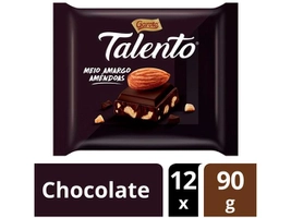 [Cliente Ouro]Barra de Chocolate Talento Amêndoas Meio Amargo - 90g 12 Unidades | R$ 49