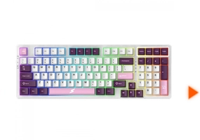 Teclado Gamer Mecânico SuperFrame Fusion Pro, RGB, Wireless/Bluetooth, Switch Kailh Box Ice Cream, Branco/Roxo e Rosa