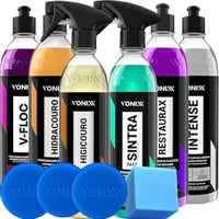 Kit Lavagem e Revitalização Automotiva Sintra Fast Restaurax V-Floc Hidracouro Higicouro Intense Vonixx