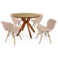 Conjunto Mesa De Jantar Redonda Marci Premium 100cm Natural Com 4 Cadeiras Slim - Nude