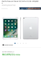 [APP] iPad PRO Prata com Tela de 10,5”, Wi-Fi e 512 GB | R$ 3.979