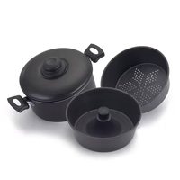 Panela Multiuso Antiaderente 3 em 1 Preta Tamanho 20 - Forma de pudim + cozinha vapor + banho maria