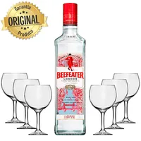 Kit: 1 Gin Importado Beefeater Garrafa 750ml + 6 Taças de Gin Nadir Tônica 600ml - R$99
