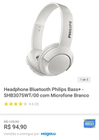 Headphone Bluetooth Philips Bass+ - SHB3075WT/00 com Microfone Branco