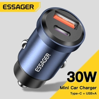 [Taxa Inclusa/Moedas] Essager Tipo C 30W Carregador de Carro USB, Carregamento Rápido