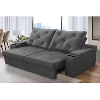 Sofá Retrátil Reclinável 3 lugares 2,00m com Porta Copos e USB Helena Suede Cinza Adonai Estofados