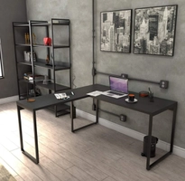 Mesa de Escritório em L Estilo Industrial 1,50mX1,50m Kuadra Trevalla, Preto
