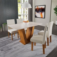 Mesa de Jantar Viero Pérola com 4 Cadeiras Estofadas e Revestimento em Tecido Veludo