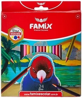 Lápis De Cor, Famix, Sextavado, 24 Cores