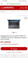 Notebook Acer Core i5-10210U 8GB 1TB 128GB SSD Tela 15.6” Windows 10 Aspire 3 A315-54-56JC | R$3.500