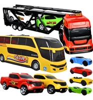 Kit ônibus e Caminhão Cegonha com 8 Carros de Brinquedo