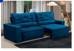 Sofá Retrátil e Reclinável 3 lugares com Molas 1,50m Laura Suede Azul Madelina - Azul Marinho